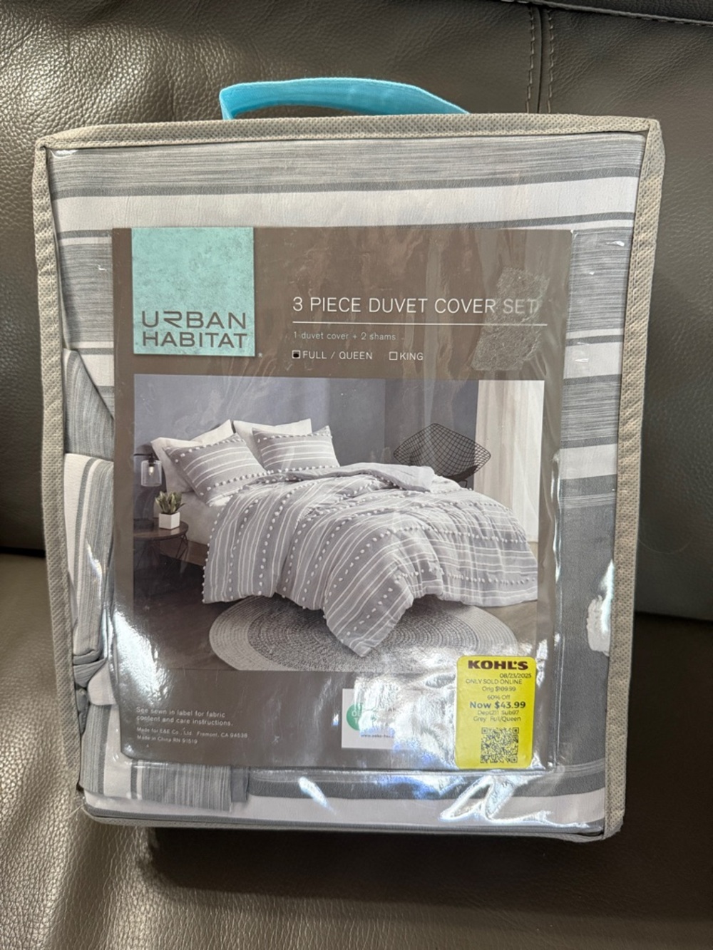 Urban Habitat Gray and White Striped 3-Piece Duvet Cover Set-Full size